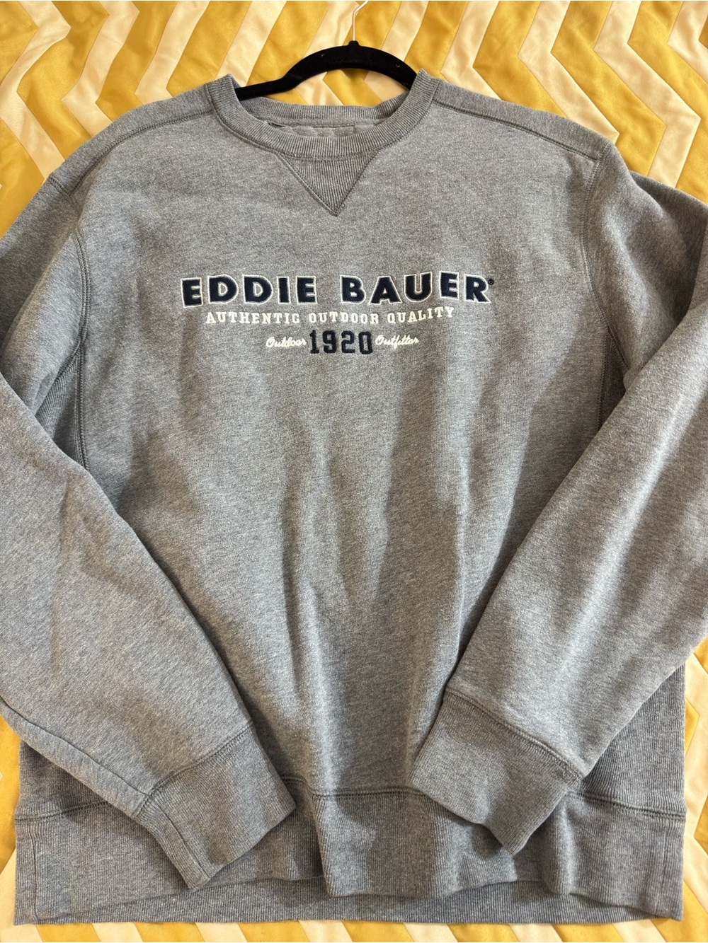 Eddie Bauer women’s Heather Gray Crewneck Sweatshirt with Navy Logo